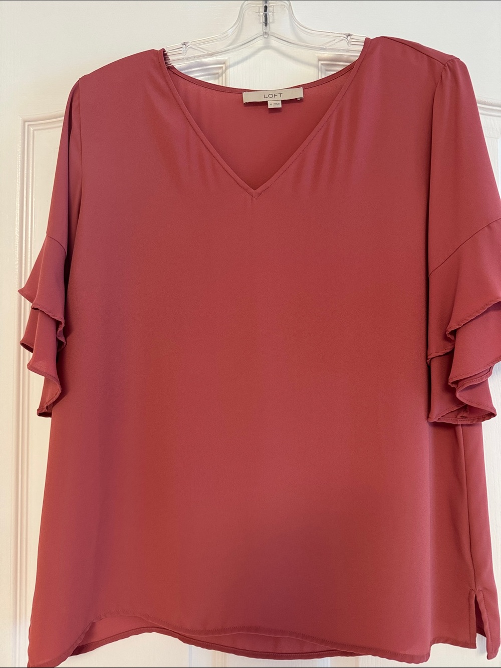 LOFT Dusty Rose V-Neck Ruffle Sleeve Blouse